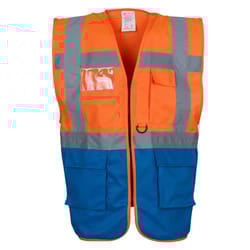 Yoko Hi-Vis Premium Executive/Manager Waistcoat / Jacket - 2XL, Hi Vis Orange/Royal