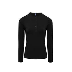 Premier Womens/Ladies Long John Roll Sleeve Tee - XS, Black
