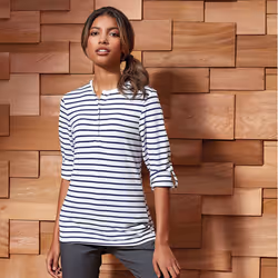 Premier Womens/Ladies Long John Roll Sleeve Tee - XS, White/Navy