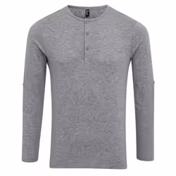 Premier Mens Long John Roll Sleeve Tee - XS, Grey Marl
