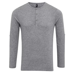 Premier Mens Long John Roll Sleeve Tee - XS, Grey Marl