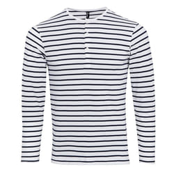Premier Mens Long John Roll Sleeve Tee - M, White/Navy