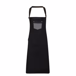 Premier Unisex Adults Division Waxed Look Faux Leather Denim Bib Apron - One Size, Black Denim