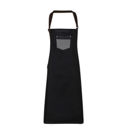 Premier Unisex Adults Division Waxed Look Faux Leather Denim Bib Apron - One Size, Black Denim
