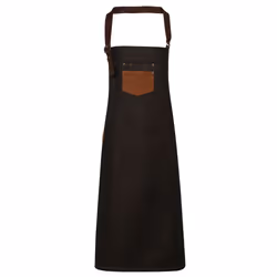 Premier Unisex Adults Division Waxed Look Faux Leather Denim Bib Apron - One Size, Black/Tan Denim