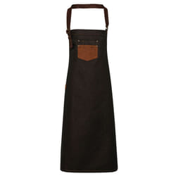 Premier Unisex Adults Division Waxed Look Faux Leather Denim Bib Apron - One Size, Black/Tan Denim