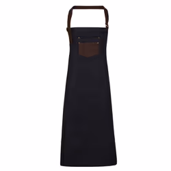 Premier Unisex Adults Division Waxed Look Faux Leather Denim Bib Apron - One Size, Indigo/Brown Denim