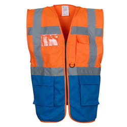 Yoko Hi-Vis Premium Executive/Manager Waistcoat / Jacket - XL, Hi Vis Orange/Royal
