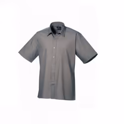 Premier Mens Short Sleeve Poplin Shirt - 20, Dark Grey