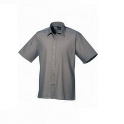 Premier Mens Short Sleeve Poplin Shirt - 20, Dark Grey