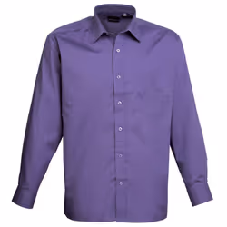 Premier Mens Long Sleeve Formal Plain Work Poplin Shirt - 23, Purple
