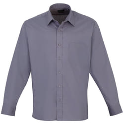 Premier Mens Long Sleeve Formal Plain Work Poplin Shirt - 22, Steel