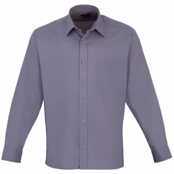 Premier Mens Long Sleeve Formal Plain Work Poplin Shirt - 23, Steel