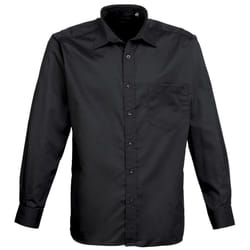 Premier Mens Long Sleeve Formal Plain Work Poplin Shirt - 23, Black