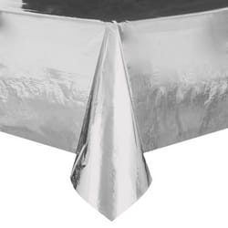 Unique Party Rectangular Foil Plastic Table Cover - 1.37x2.74m, Silver