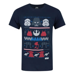 Star Wars Mens Dark Side Fair Isle Christmas T-Shirt - XL, Blue