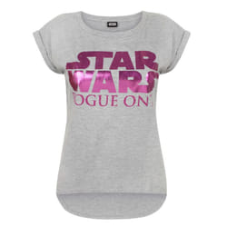 Star Wars Womens/Ladies Rogue One Dipped Hem T-Shirt - 2XL, Grey/Pink