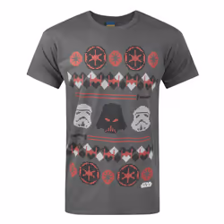 Star Wars Mens Darth Vader Fair Isle Christmas T-Shirt - 2XL, Charcoal