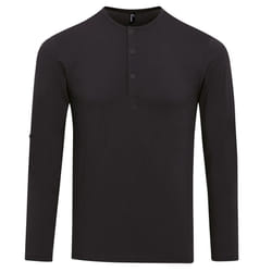 Premier Mens Long John Roll Sleeve Tee - XS, Black