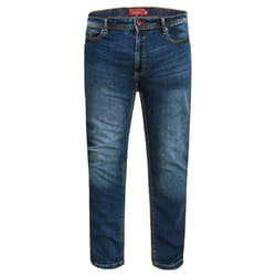 Duke Mens Ambrose Slim Fit Stretch Jeans - 34R, Dark Blue Stonewash