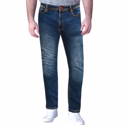 Duke Mens Ambrose Slim Fit Stretch Jeans - 34R, Dark Blue Stonewash