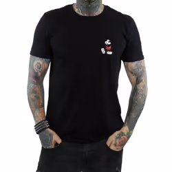 Disney Mens Mickey Mouse Kickin Retro Chest T-Shirt - S, Black