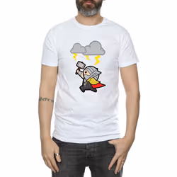 Marvel Mens Kawaii Thor God Of Thunder T-Shirt - S, White