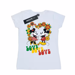 Disney Womens/Ladies Mickey And Minnie Mouse Hippie Love Cotton T-Shirt - XL, White