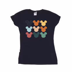Disney Womens/Ladies Mickey Mouse Heads Square Cotton T-Shirt - L, Navy Blue