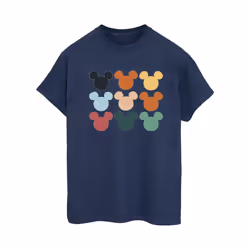 Disney Womens/Ladies Mickey Mouse Heads Square Cotton Boyfriend T-Shirt - S, Navy Blue