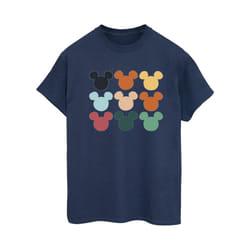Disney Womens/Ladies Mickey Mouse Heads Square Cotton Boyfriend T-Shirt - S, Navy Blue