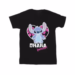 Disney Girls Lilo And Stitch Ohana Forever Heart Cotton T-Shirt - 9-11 Years, Black