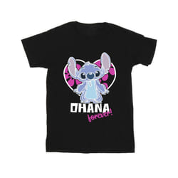 Disney Girls Lilo And Stitch Ohana Forever Heart Cotton T-Shirt - 9-11 Years, Black