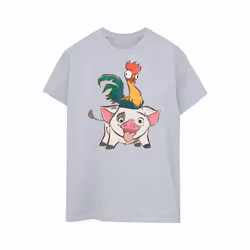 Disney Womens/Ladies Moana Hei Hei And Pua Cotton Boyfriend T-Shirt - S, Sports Grey