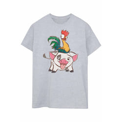Disney Womens/Ladies Moana Hei Hei And Pua Cotton Boyfriend T-Shirt - S, Sports Grey