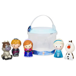 Official Frozen Bath Toy Set, 5 Pc. Set, Includes Anna, Elsa, Olaf, Sven and Kristoff Frozen Toys with Storage Bucket, Suitable for 6 Months+
