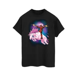 Marvel Womens/Ladies Deadpool Space Unicorn Boyfriend Fit Cotton Boyfriend T-Shirt - XXL, Black