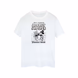 Disney Womens/Ladies Mickey Mouse Steamboat Willie Cotton Boyfriend T-Shirt - S, White