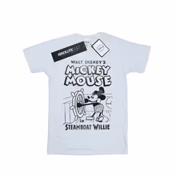 Disney Boys Mickey Mouse Steamboat Willie T-Shirt - 9-11 Years, White