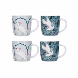 Lots Of Mugs & Kisses Tea Exotic Crane Set Of 4 Coffee Barrel Cups