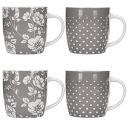 Lots Of Mugs & Kisses Grey Dot Floral Set Of 4 Coffee Barrel Cups
