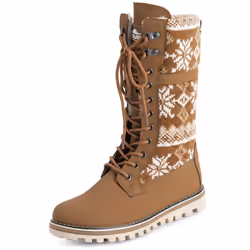 POLAR Womens Faux Fur Warm Thermal Waterproof Outdoor Walking Snow Winter Rubber Sole Calf Boots - Tan Knitted - EU37/US6 - Y ...