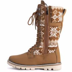 POLAR Womens Faux Fur Warm Thermal Waterproof Outdoor Walking Snow Winter Rubber Sole Calf Boots - Tan Knitted - EU37/US6 - YC0611
