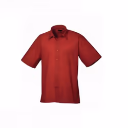 Premier Mens Short Sleeve Poplin Shirt - 23, Burgundy