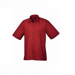Premier Mens Short Sleeve Poplin Shirt - 23, Burgundy