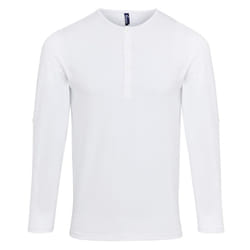 Premier Mens Long John Roll Sleeve Tee - XS, White