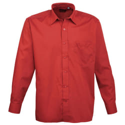 Premier Mens Long Sleeve Formal Plain Work Poplin Shirt - 22, Red