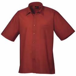 Premier Mens Short Sleeve Formal Poplin Plain Work Shirt - 23, Burgundy