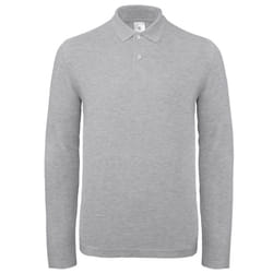 B&C Collection Mens Long Sleeve Polo Shirt - XS, Heather Grey