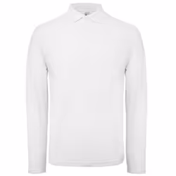 B&C Collection Mens Long Sleeve Polo Shirt - L, White
